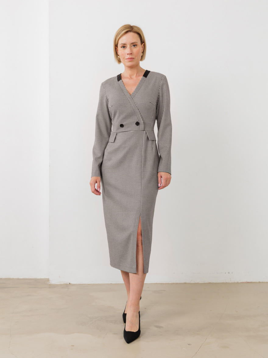 Платье 2.1.1-895-4 (клетка виши молоко черный) (ELNY) 0