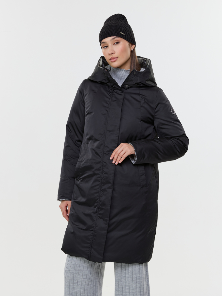 Пальто женское AUGUSTA/L128-89 двустороннее на натуральном пуху (чёрный/серый) 0