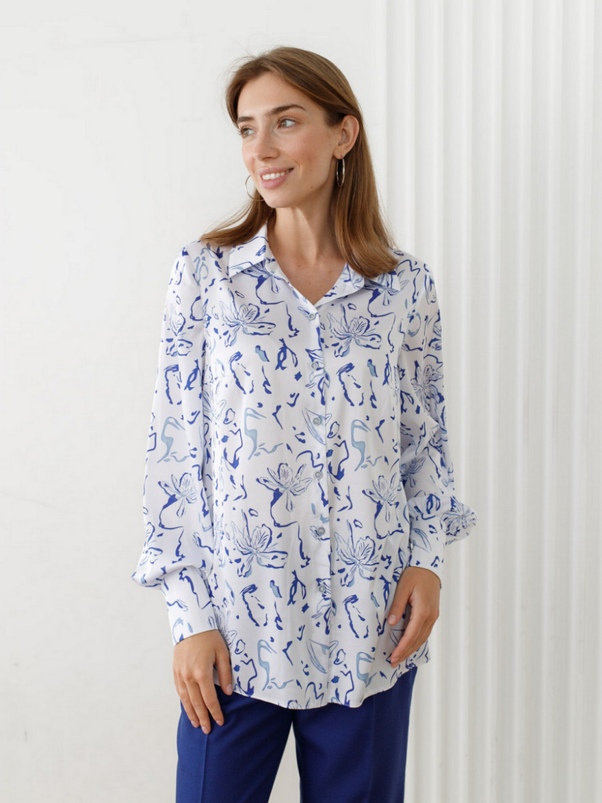 Блузка 2.7.1-371-3 (бело-синий принт) (ELNY) 0