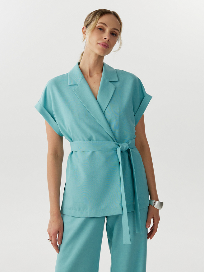 Двубортный жакет со льном