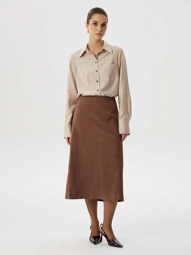 Юбка из замши трапецевидного силуэта