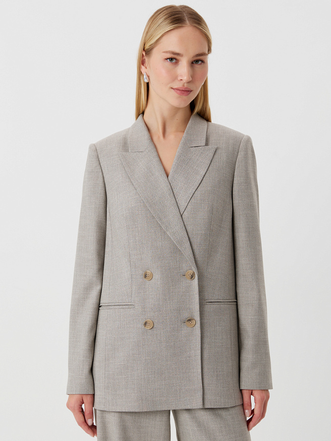 Прямой двубортный жакет из твида