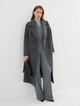 Демисезонное пальто из шерсти с вставками из эко-кожи в графитовом цвете