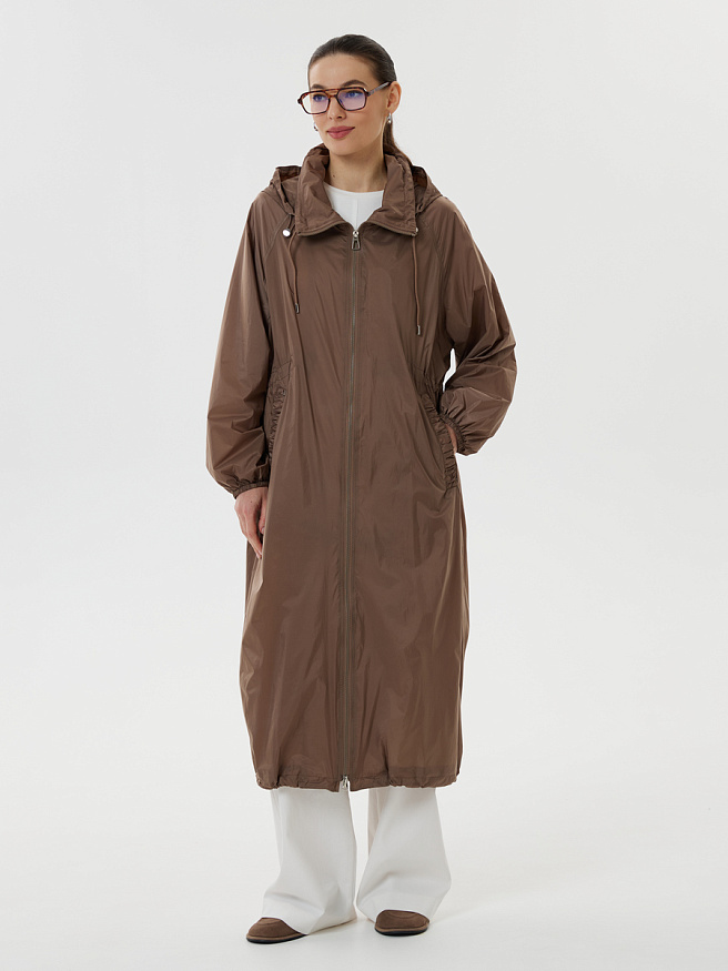 Летний плащ цвета капучино с капюшоном