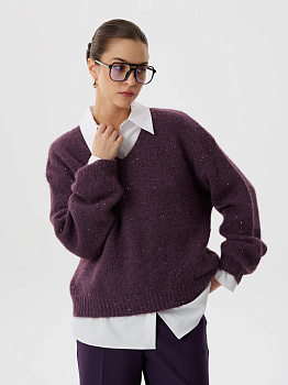 Джемпер из трикотажа с шерстью и V-образным вырезом