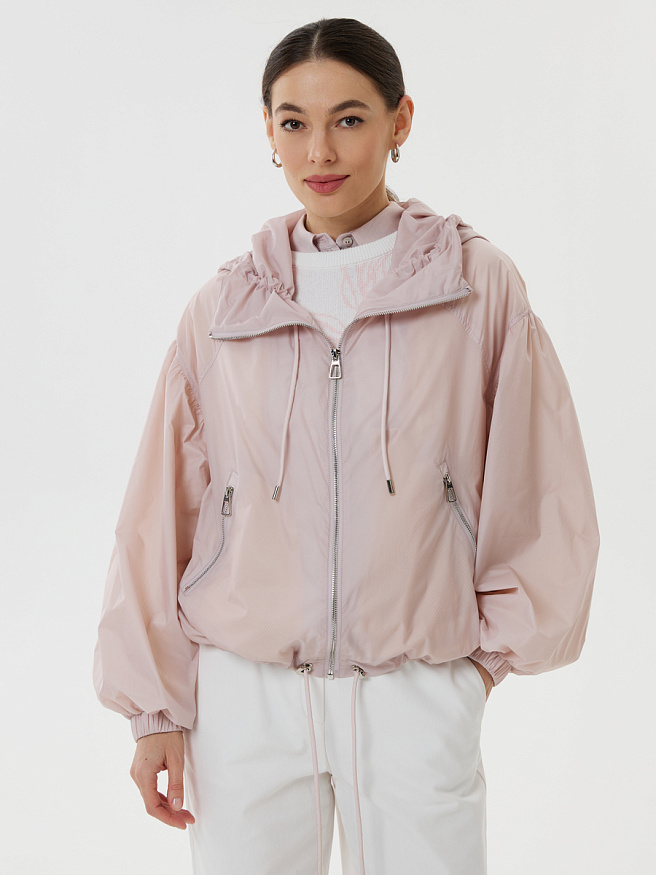 Летняя ветровка нежно-розового оттенка с капюшоном
