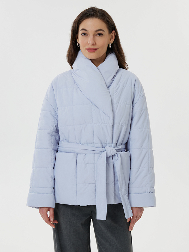 Стеганая куртка небесно-голубого оттенка с воротником-стойкой