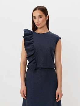 Топ из льна  с асимметричным воланом