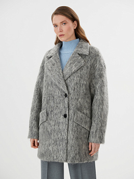 Пальто из шерсти с длинным ворсом в сером цвете