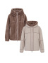Куртка-дублёнка из экомеха с графичной отделкой экокожей и капюшоном  1.13.2-74-6 (Овес) 