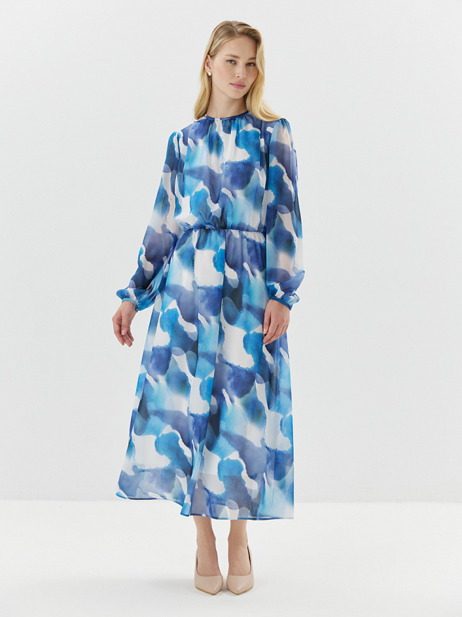 Платье миди из шифона с принтом