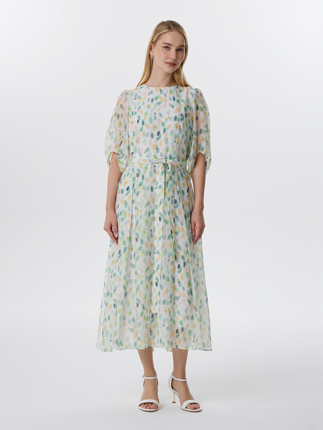 Платье миди из тенселя с принтом