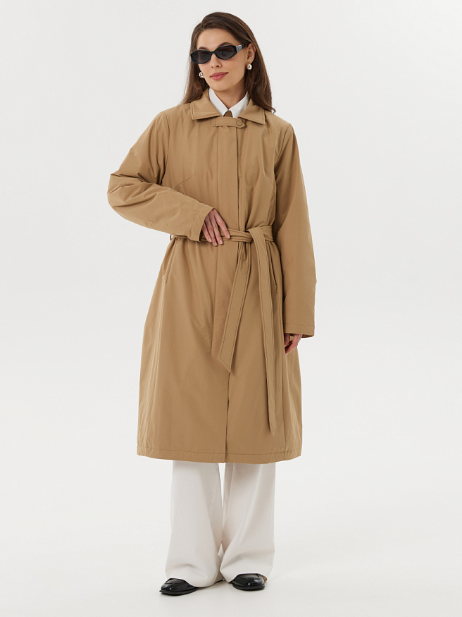 Элегантный плащ из плащевой ткани благородного бронзового цвета с утеплителем