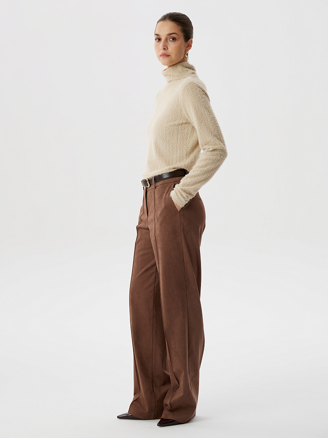Брюки из замши прямого силуэта с отстрочкой