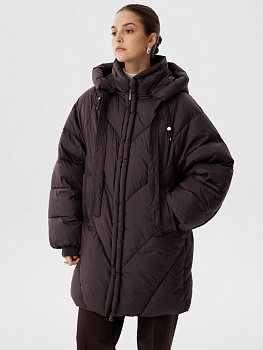 Куртка из био-пуха с капюшоном на молнии в цвете горький шоколад