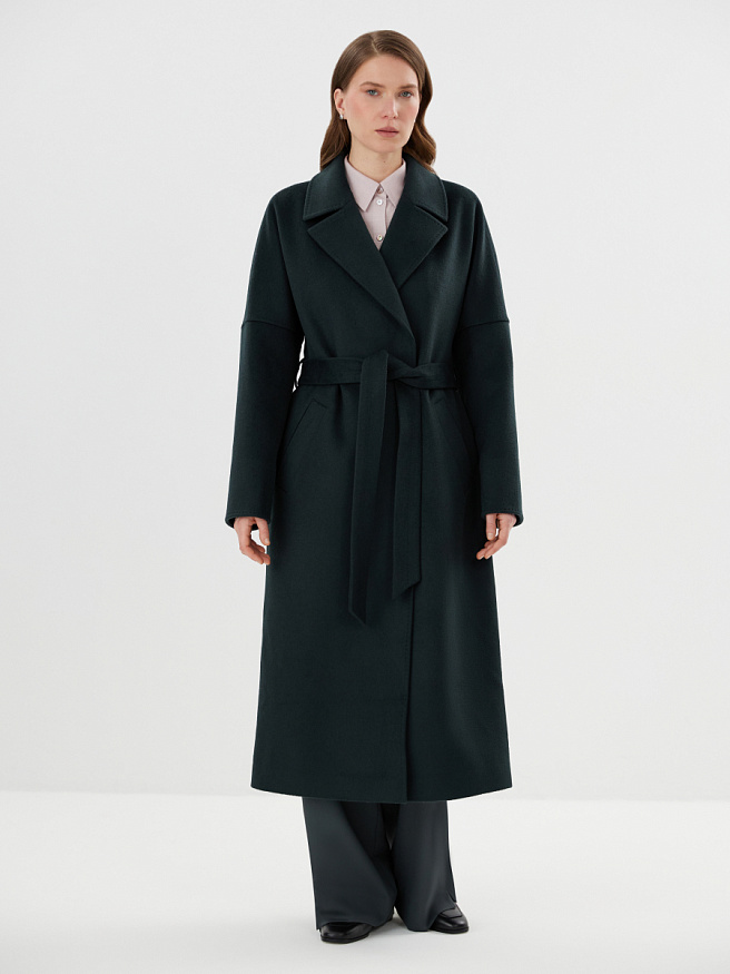Пальто демисезонное из шерсти в изумрудном цвете