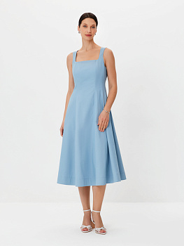 Платье-миди с фигурным вырезом из денима