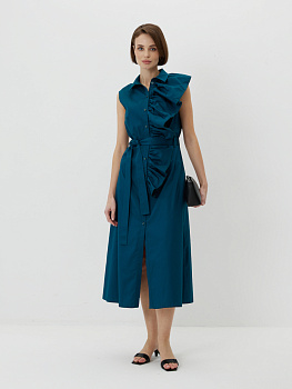 Платье из хлопка с асимметричным воланом