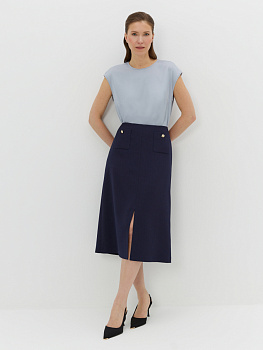 Юбка из твида с разрезом и накладными карманами