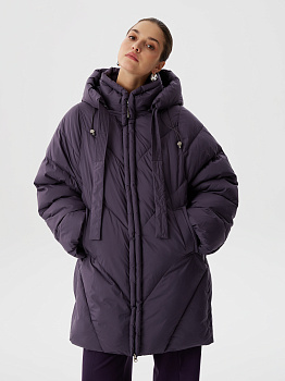 Куртка из био-пуха с капюшоном на молнии в виноградном цвете