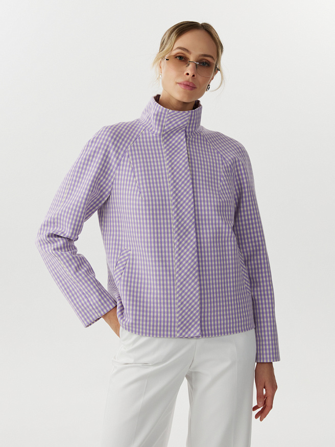 Бомбер из костюмной ткани в клетку