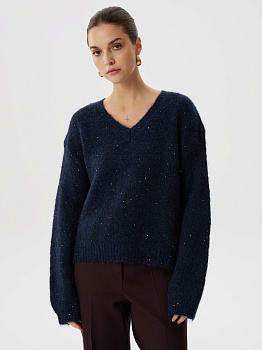 Джемпер из трикотажа с шерстью и V-образным вырезом