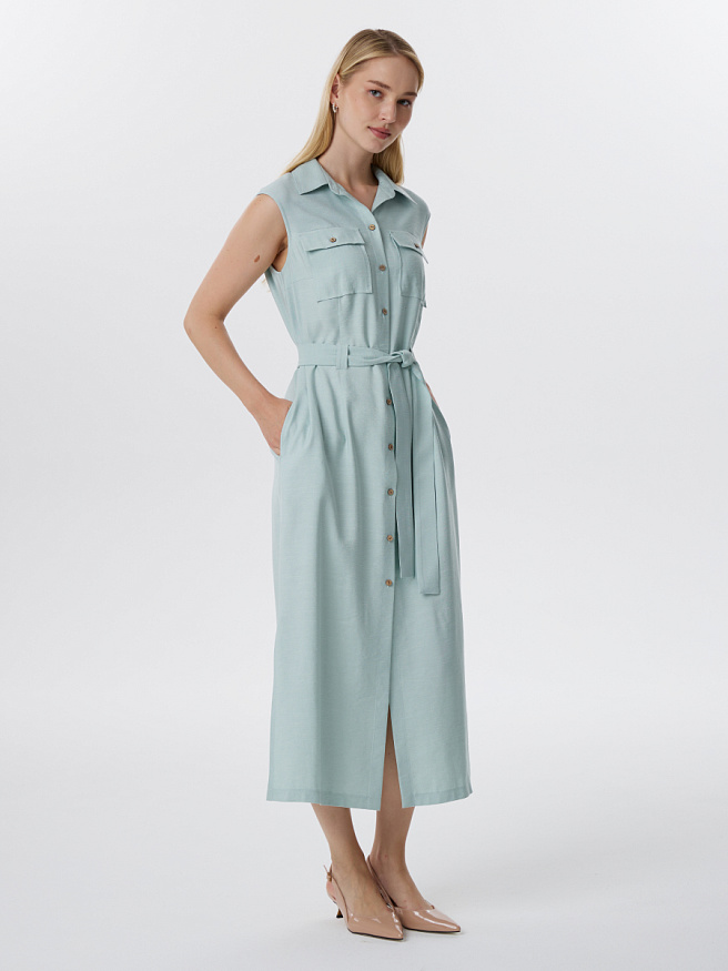 Платье-рубашка из вискозы с накладными карманами