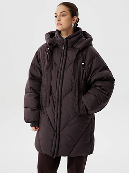 Куртка из био-пуха с капюшоном на молнии в цвете горький шоколад