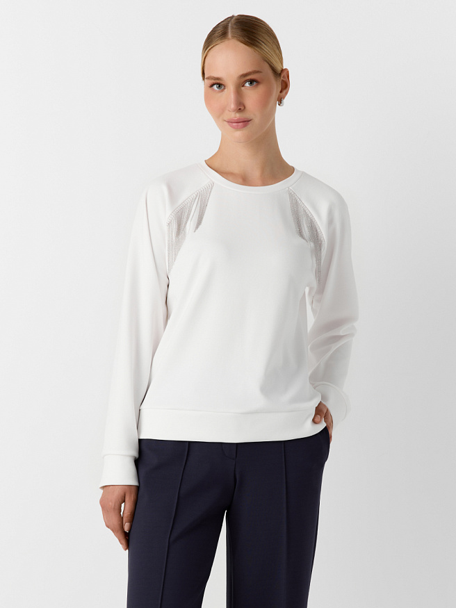 Трикотажный свитшот с металлизированной бахромой