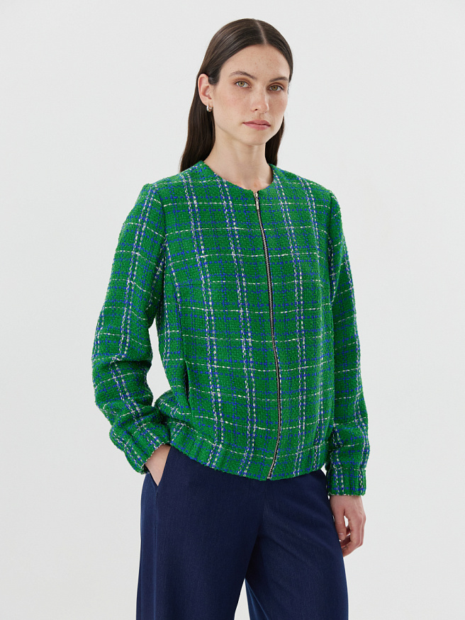 Бомбер из костюмной ткани в клетку