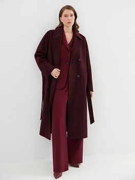 Пальто демисезонное из шерсти в винном цвете