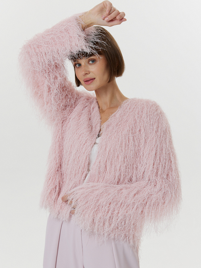 Кардиган-жакет из трикотажа с фактурой бахромы