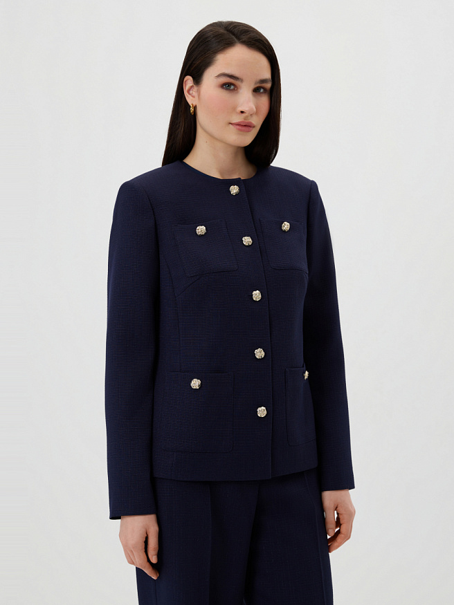 Твидовый жакет с накладными карманами