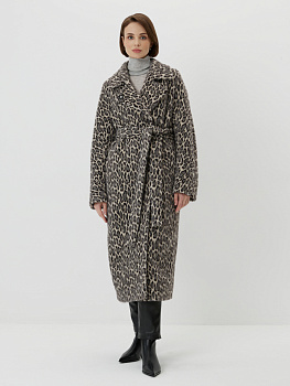 Меховое шерстяное пальто с анималистичным принтом