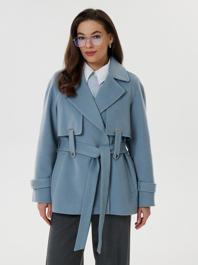 Изысканное полупальто из шерстяной ткани благородного голубого оттенка