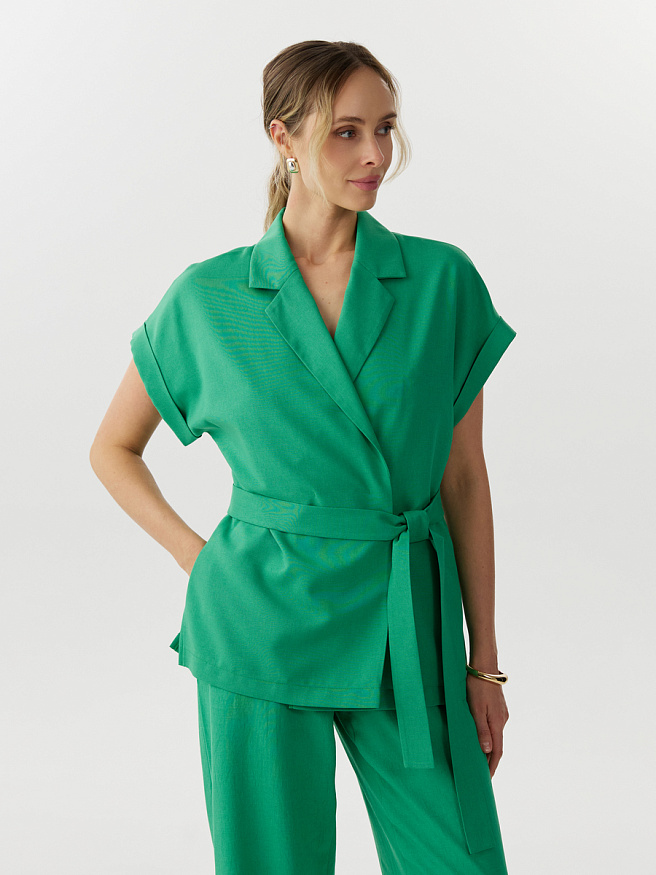 Двубортный жакет со льном